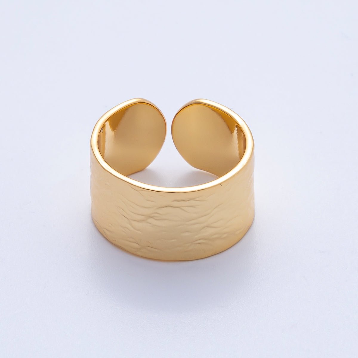 18K Gold Filled Wide Hammered Geometric Band Ring | O803
