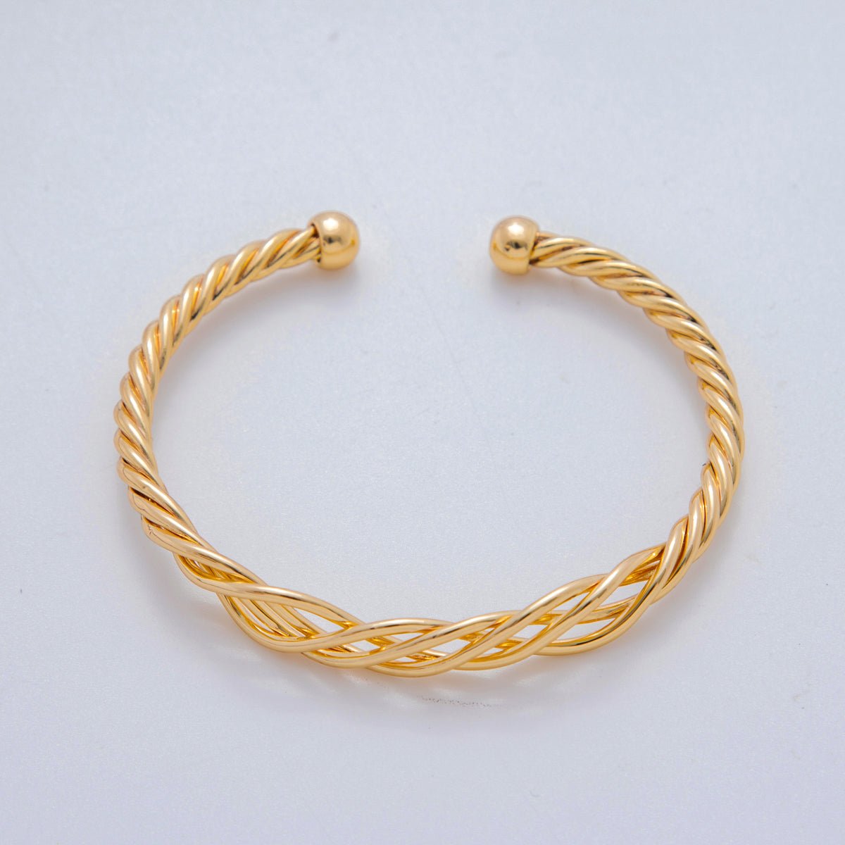18K Gold Filled Woven Croissant Twisted Rope Cuff Bracelet | WA-3290