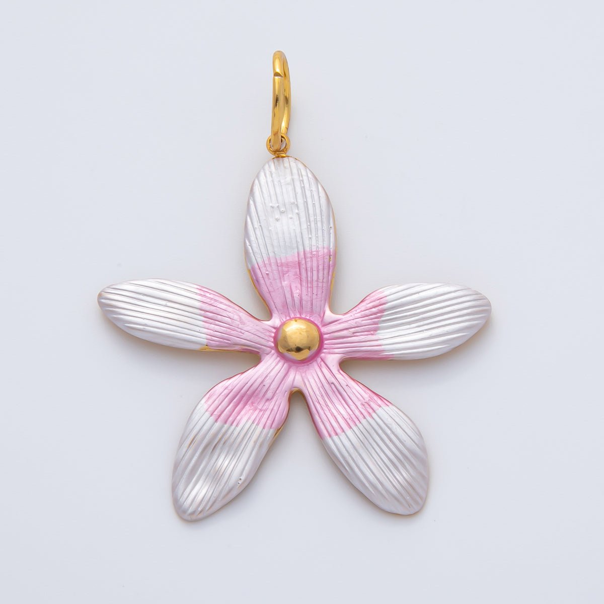 18K Gold Plated 41mm Black, Green, Pink Enamel Flower Charm | AF1424 AF1425