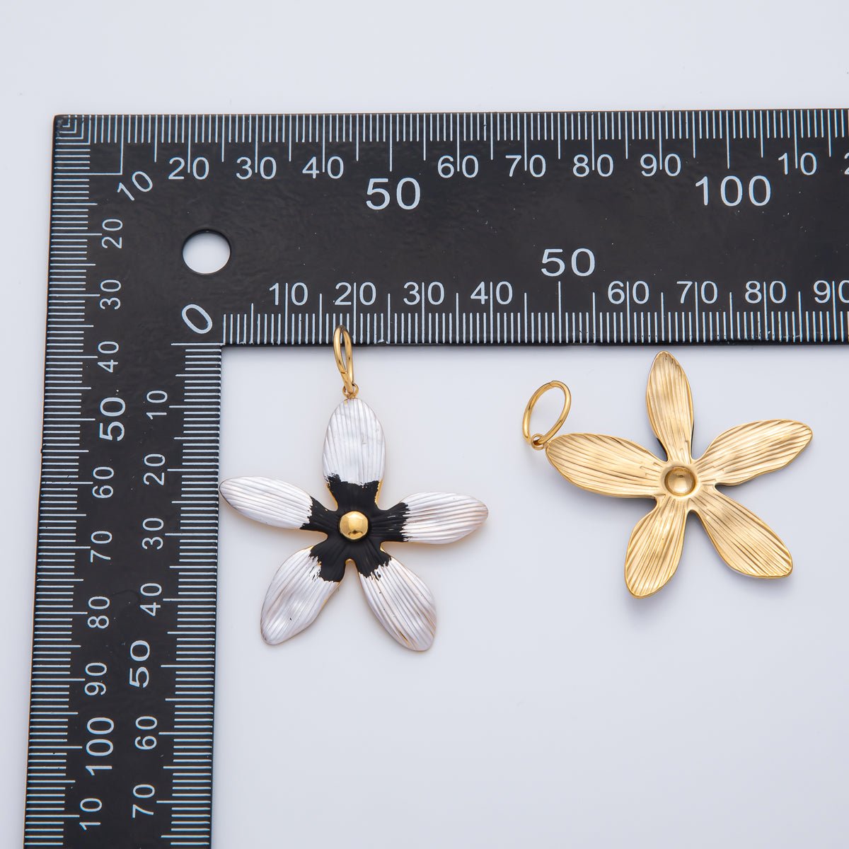 18K Gold Plated 41mm Black, Green, Pink Enamel Flower Charm | AF1424 AF1425