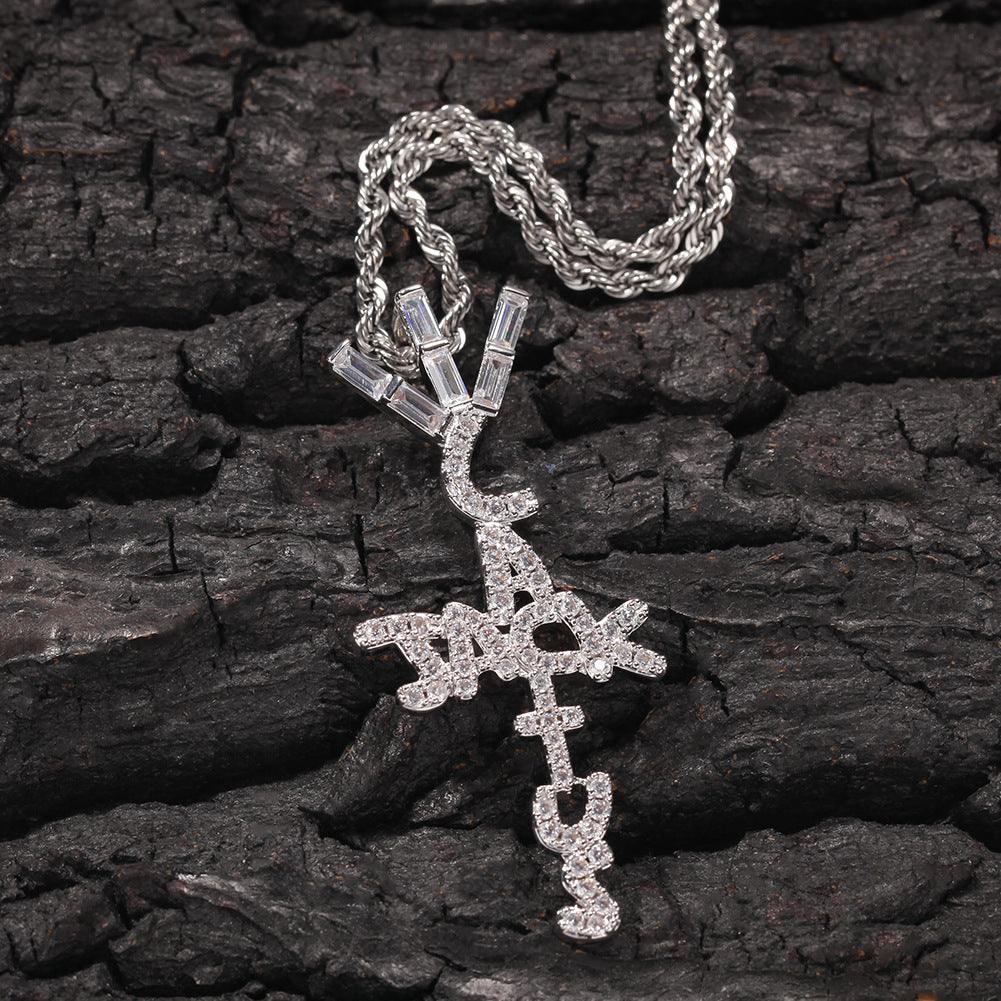 Hip-hop diamond-encrusted Cactus Jack letter necklace