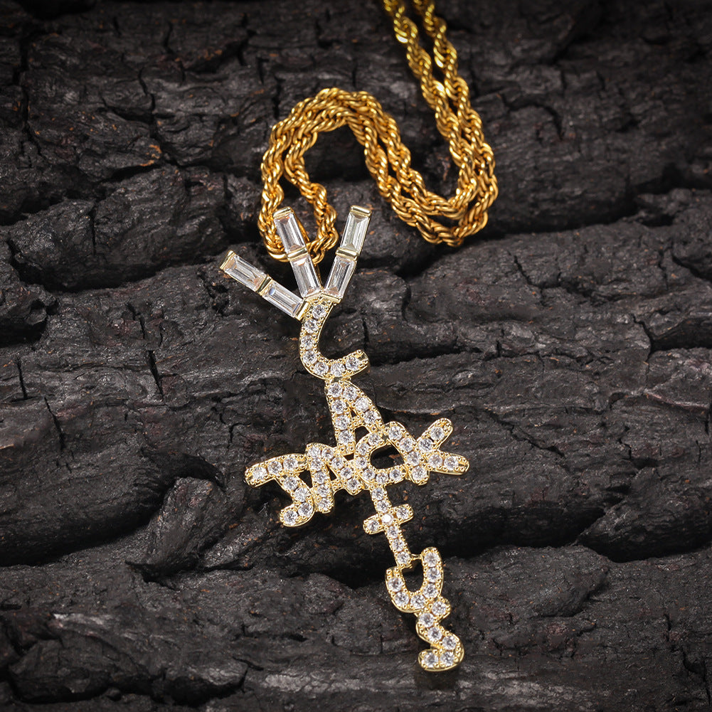 Hip-hop diamond-encrusted Cactus Jack letter necklace