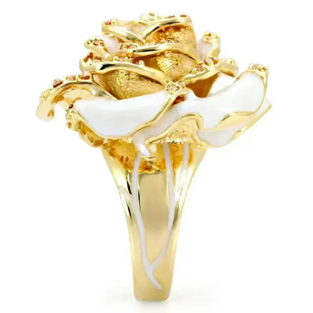 1W040 - Gold Brass Ring with AAA Grade CZ in Champagne