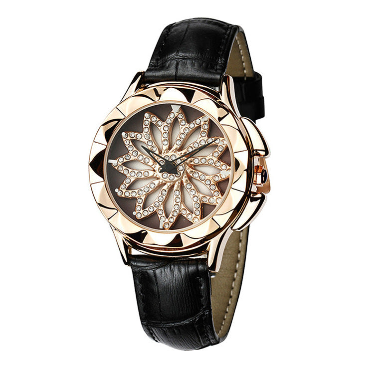 Luxury White Flower Womens Watch Analog Quartz Waterproof Wristwatches Elegant Leather Strap Modern Design