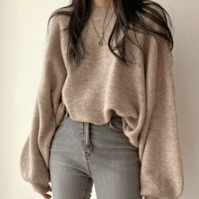 Mid-Length Slit Hem Soft Knit Sweater