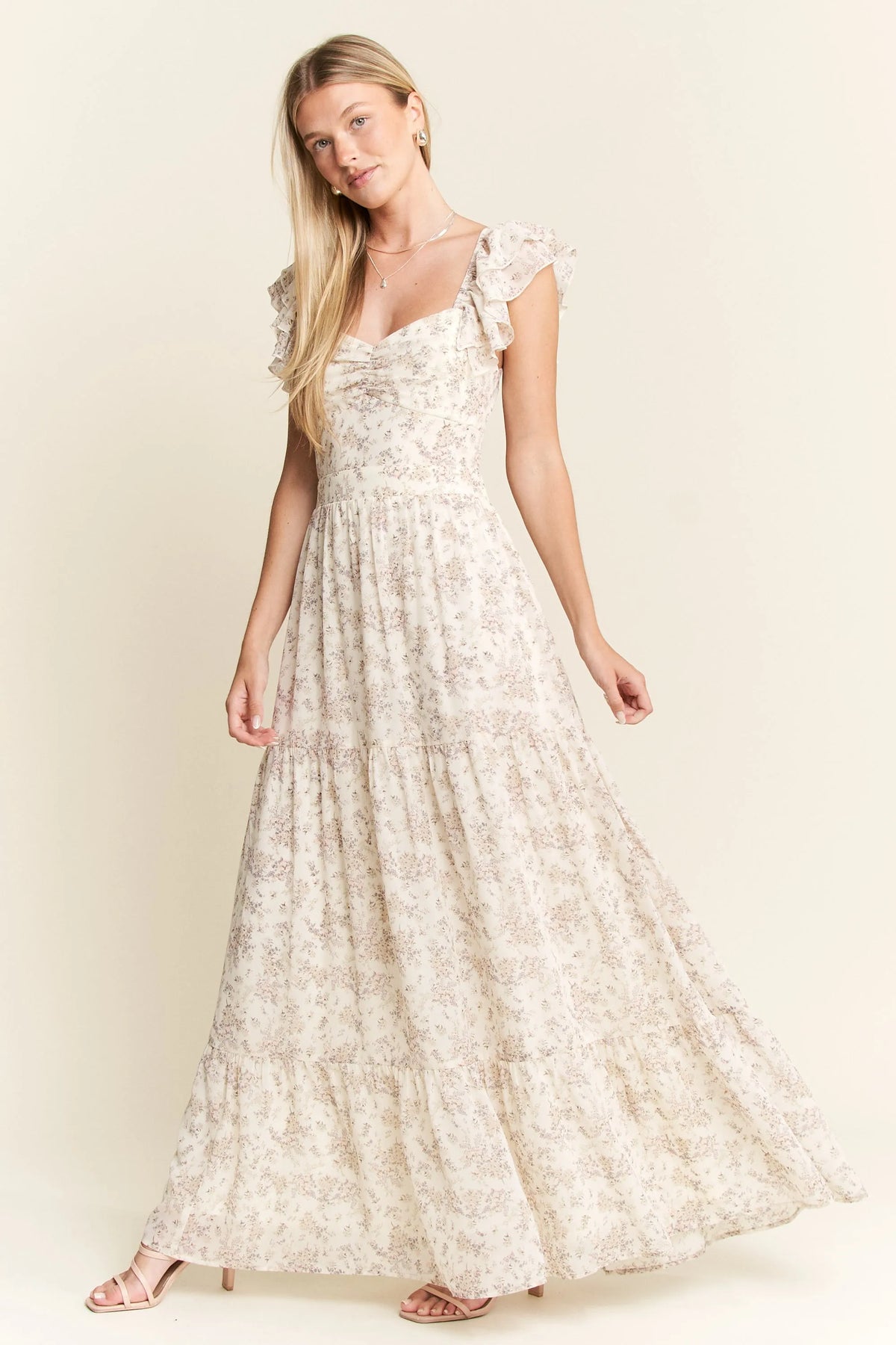 Jade By Jane Full Size Ruffle Sleeve Tiered Maxi Dress Plus Size