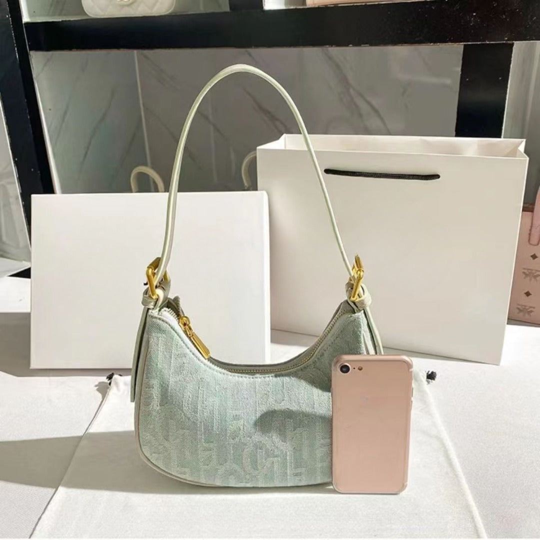 PU retro denim baguette armpit bag female, spring and summer shoulder bag, small hobo bag