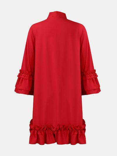 Frill Tie Neck Three-Quarter Sleeve Dress for Women