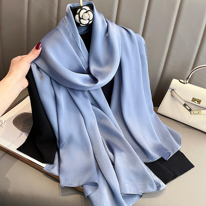 Korean-style Springautumn New Solid-color Summer Sun-protection Beach Scarf Womens Silk Scarf
