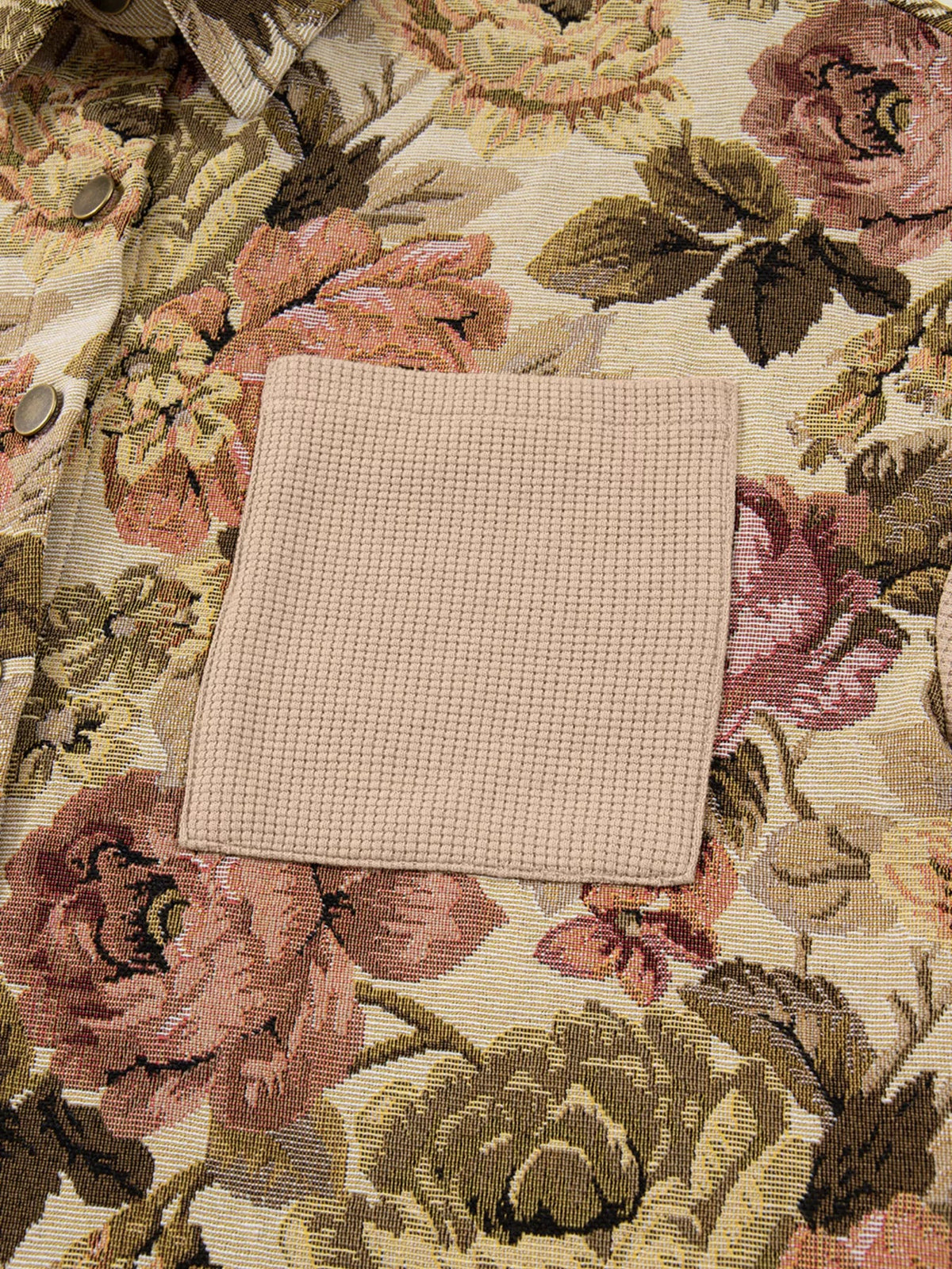 Floral Waffle Knit Patchwork Chest Pockets Buttoned Jacket