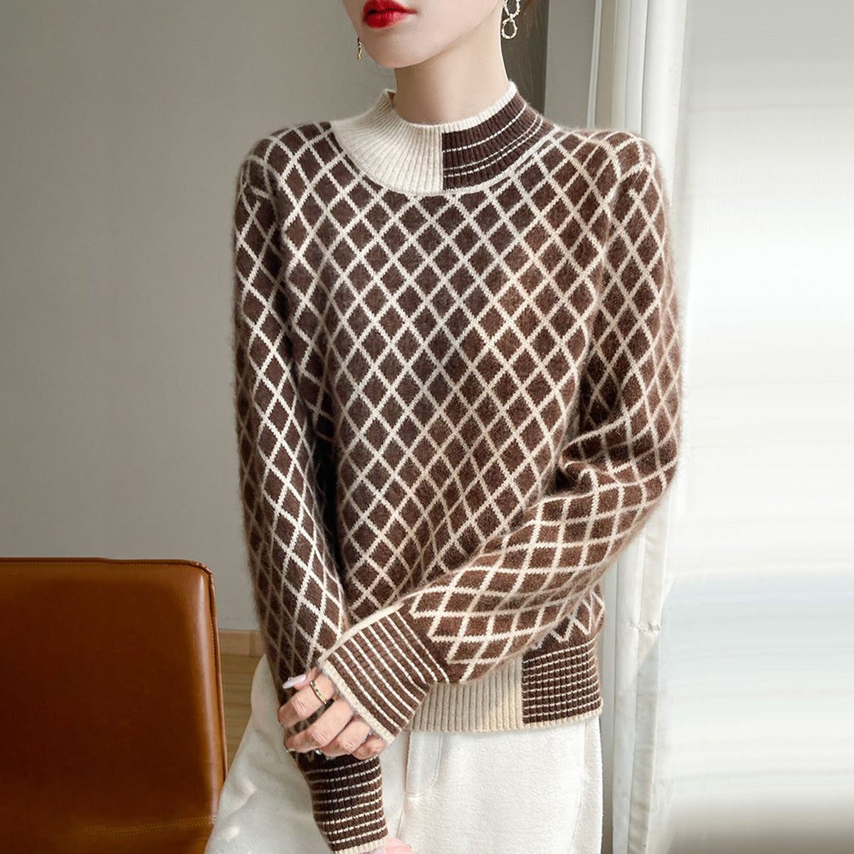 Womens Stylish Half-turtleneck Versatile Knit Sweater