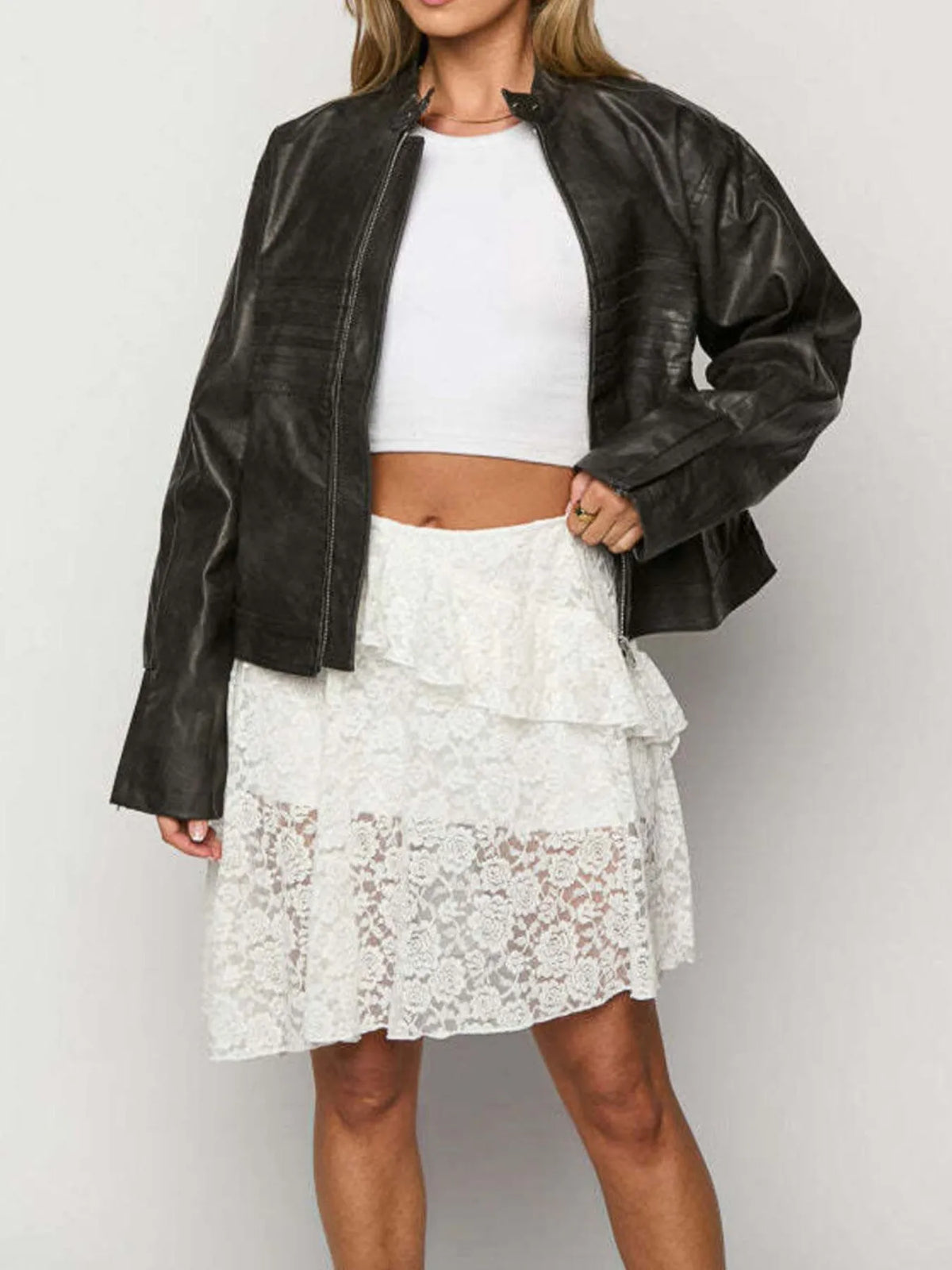 Lace Asymmetrical Mini Skirt