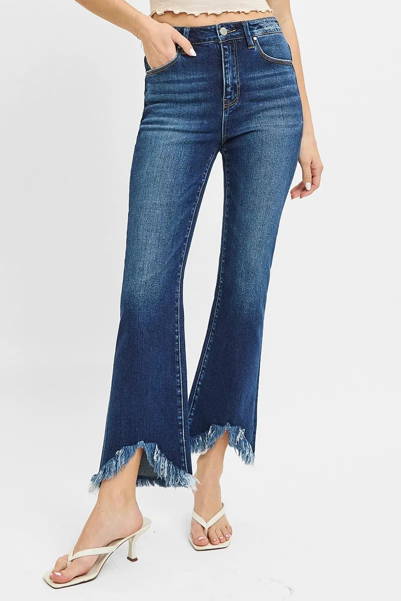 RISEN Full Size High Rise Crop Bootcut Fray Hem Jeans Plus Size