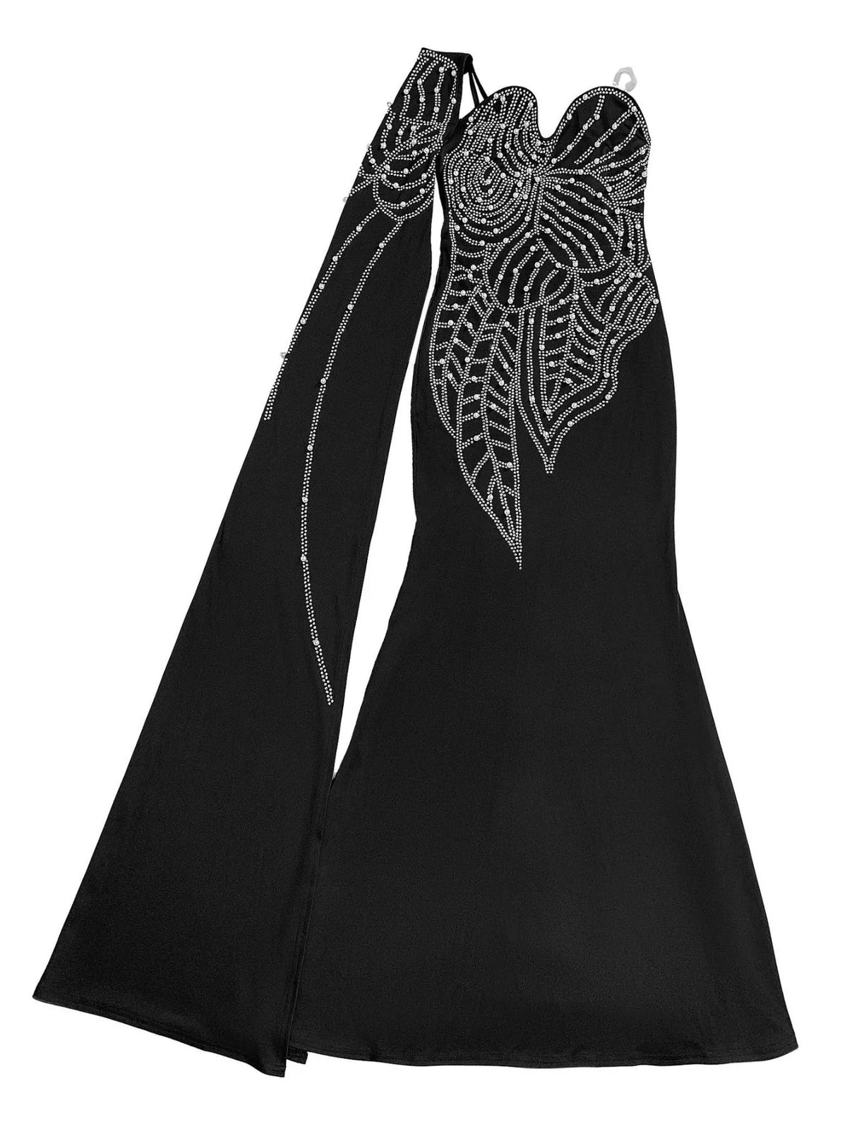 Rhinestone Pearl Detail One-Shoulder Mermaid Maxi Dress