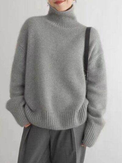 Turtleneck Dropped Shoulder Long Sleeve Sweater for Women