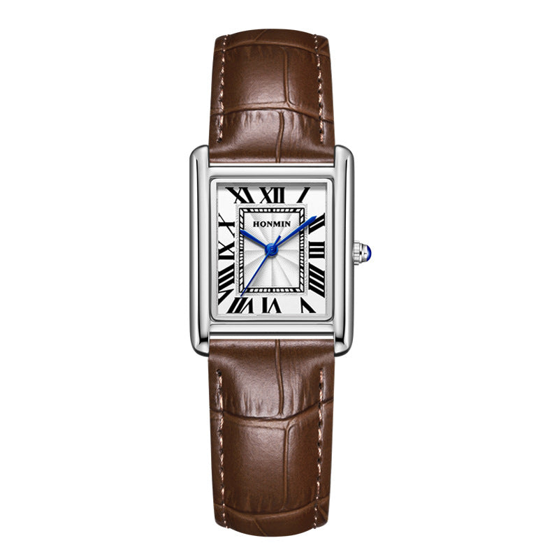 Couple Leather Watch Strap Simple Square Student&