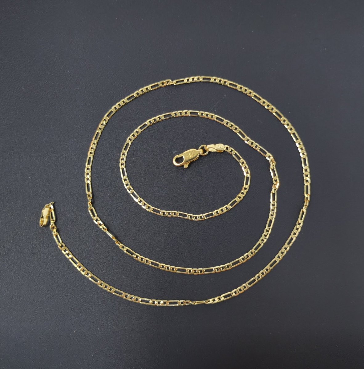 24K Gold Filled 2mm Minimalist Figaro Chain 20 Inch Necklace | CN-00475