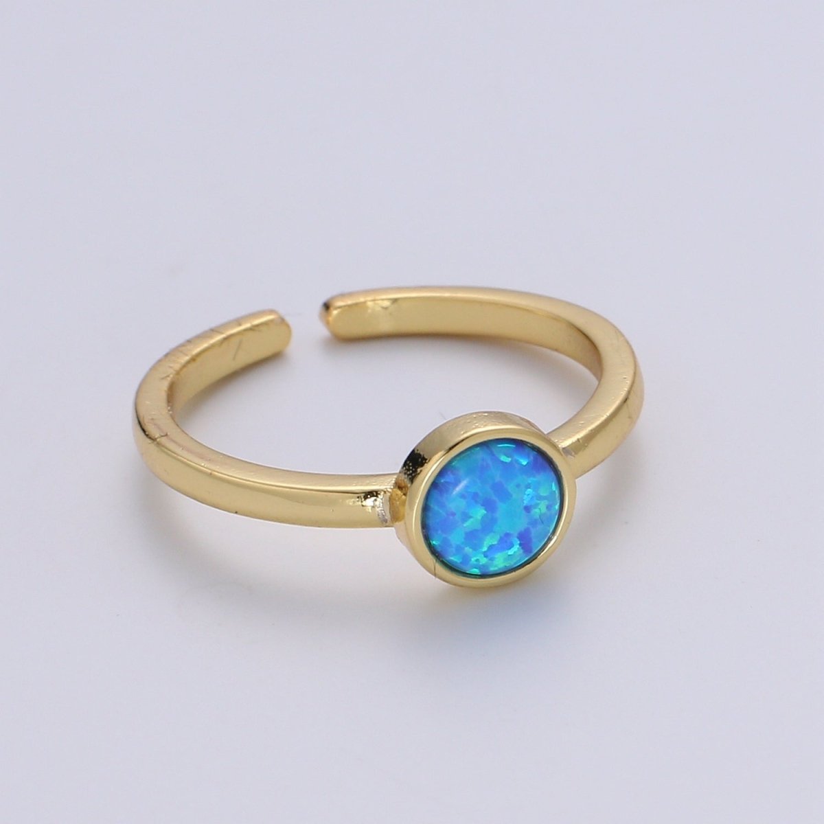 1pc 24K Gold Opal Ring,Round Opal Ring, Solitaire White Opal Circle Design Gold Open Adjustable Band Jewelry Ring R536