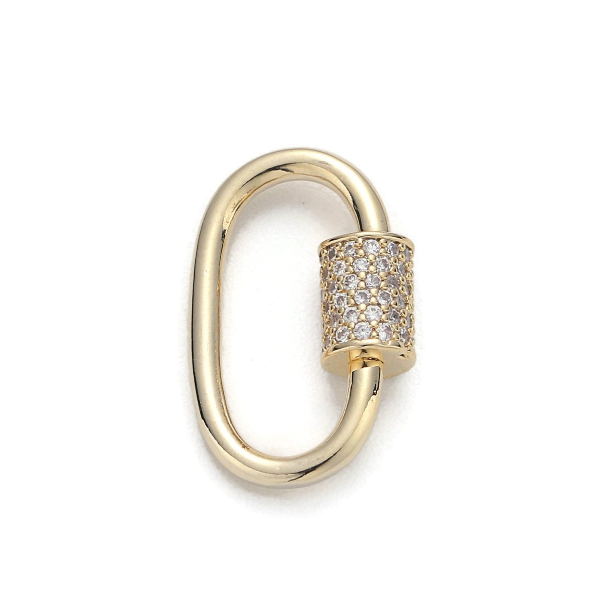 1pc Carabiner Screw Clasp, Screw Clasp Oval, Interlocking Oval Clasp, Pave Oval Shaped Clasps, Gold and Silver Color Option