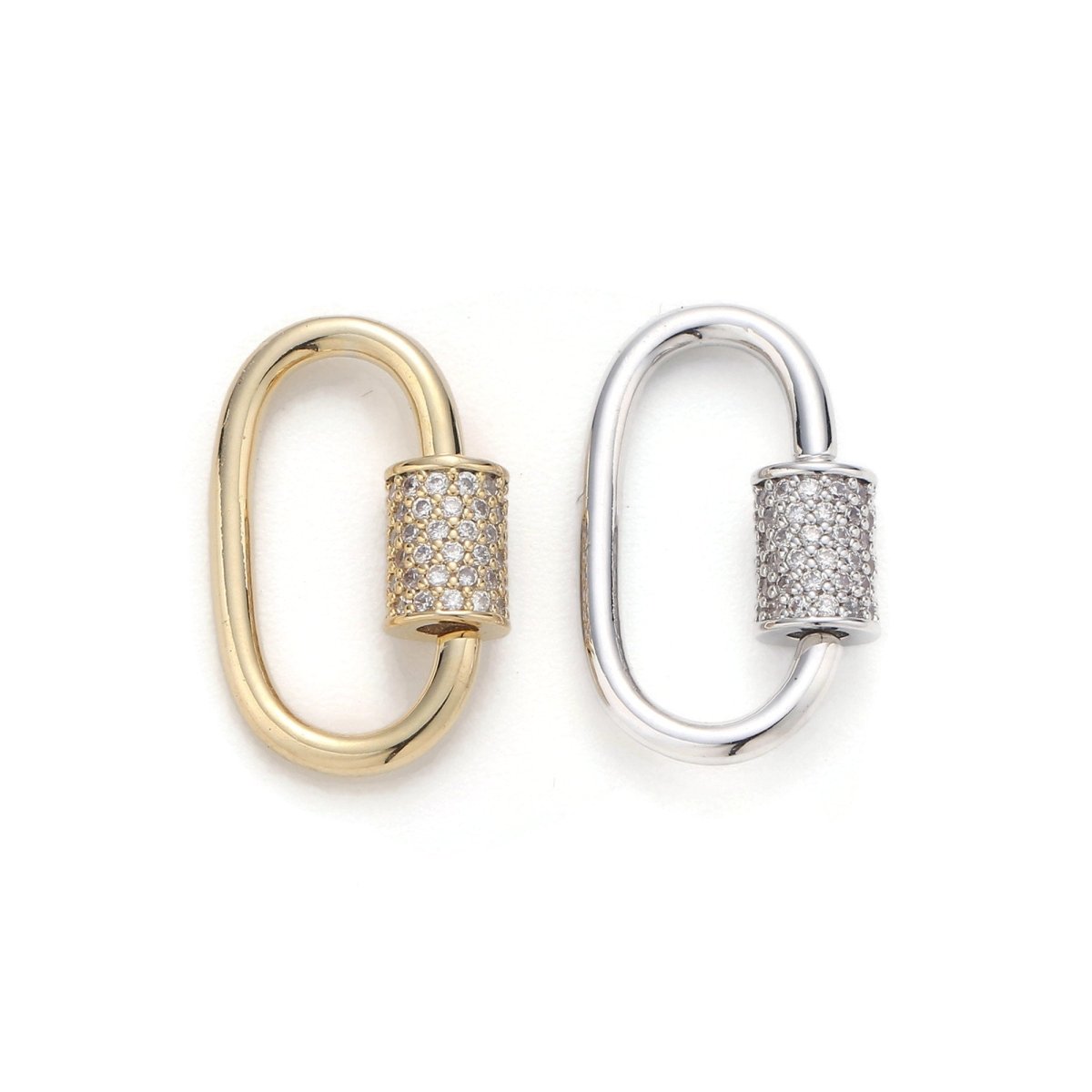 1pc Carabiner Screw Clasp, Screw Clasp Oval, Interlocking Oval Clasp, Pave Oval Shaped Clasps, Gold and Silver Color Option