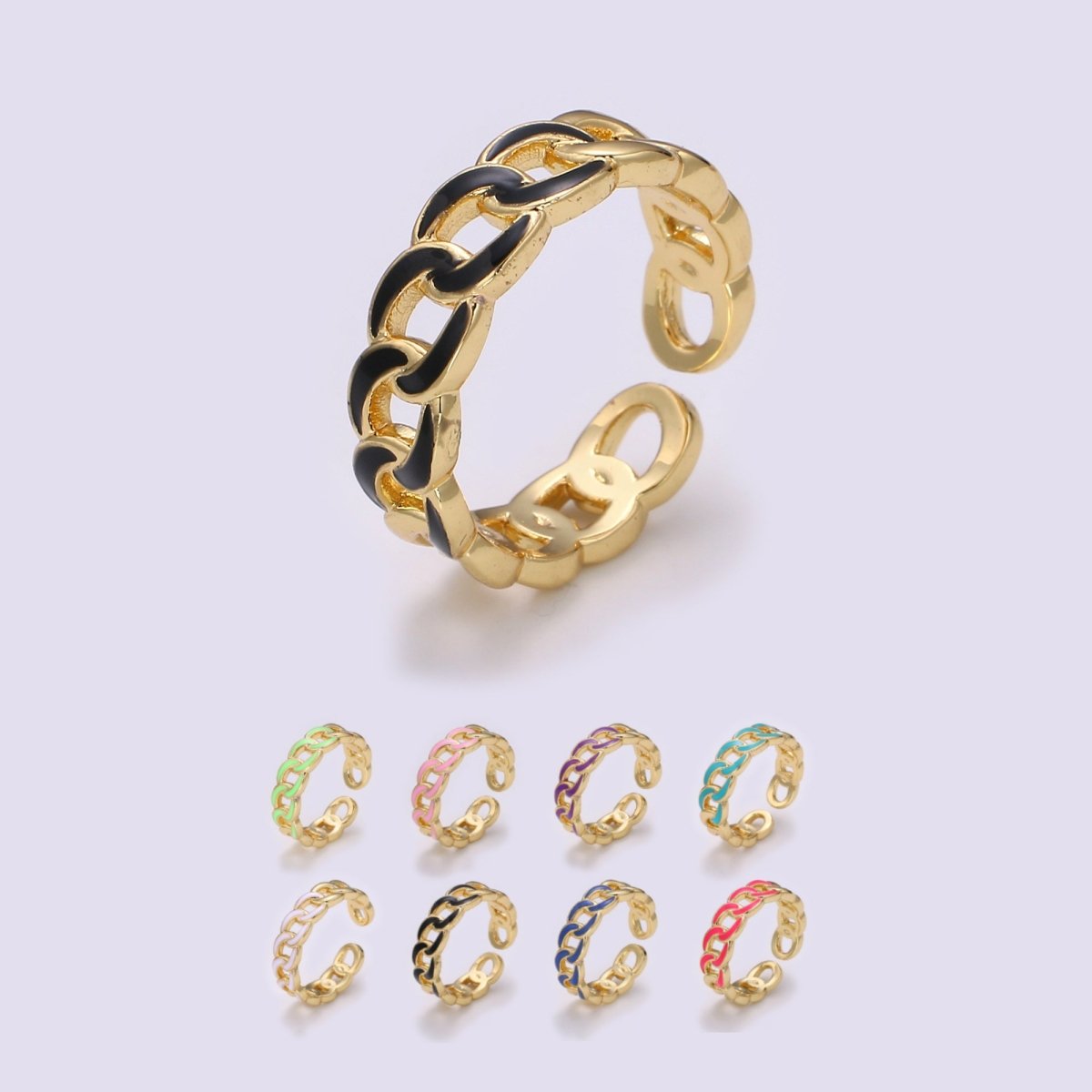 1x Enamel Gold Curb Chain Ring, Statement Ring, Chunky Link Chain Ring, Stackable Ring Thick Gold Ring Open Gold Ring gift for her