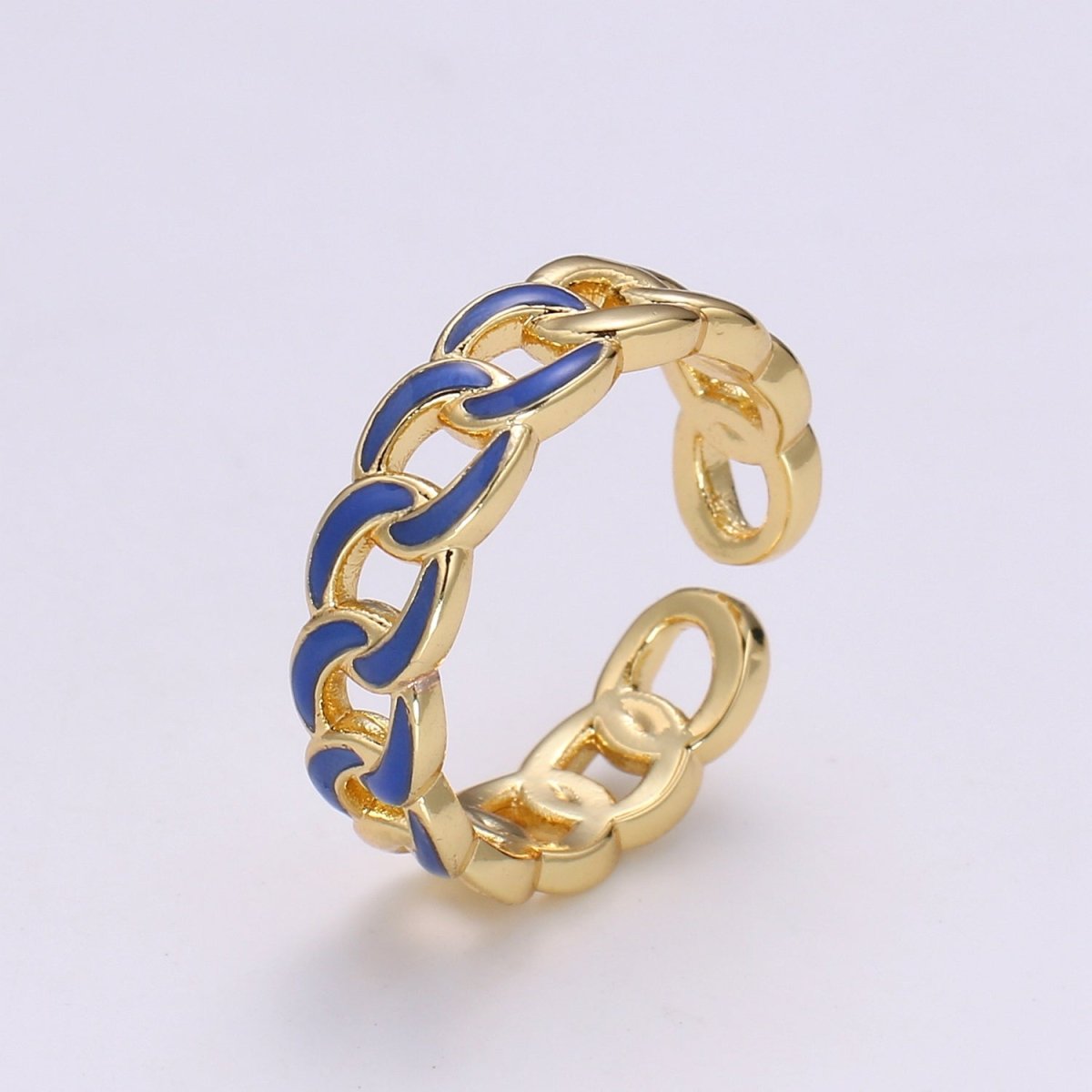 1x Enamel Gold Curb Chain Ring, Statement Ring, Chunky Link Chain Ring, Stackable Ring Thick Gold Ring Open Gold Ring gift for her