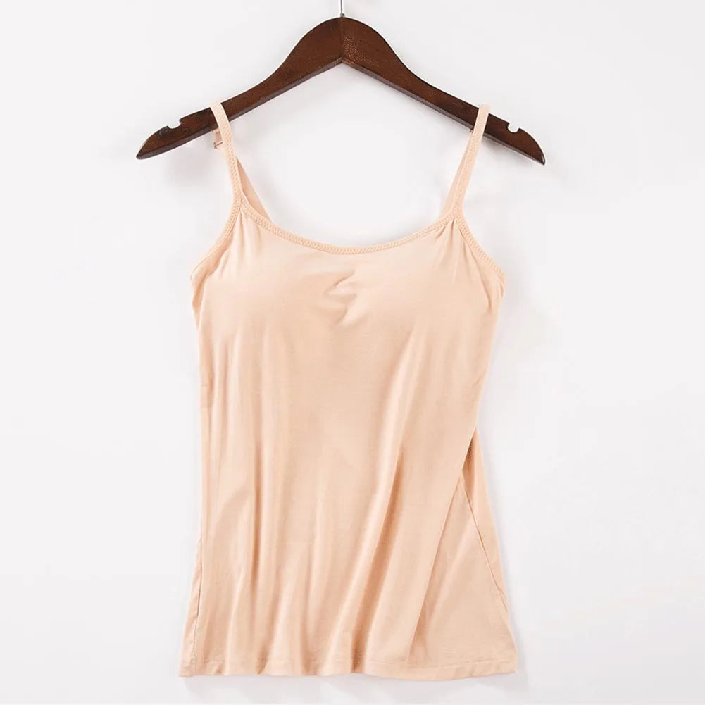Solid Tank Tops Adjustable Strap Built In Cup Padded Wireless Camisole Camis Vest