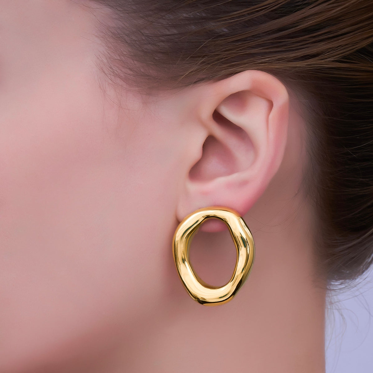 Stainless Steel Minimalist Molten Round Stud Earrings | AB746