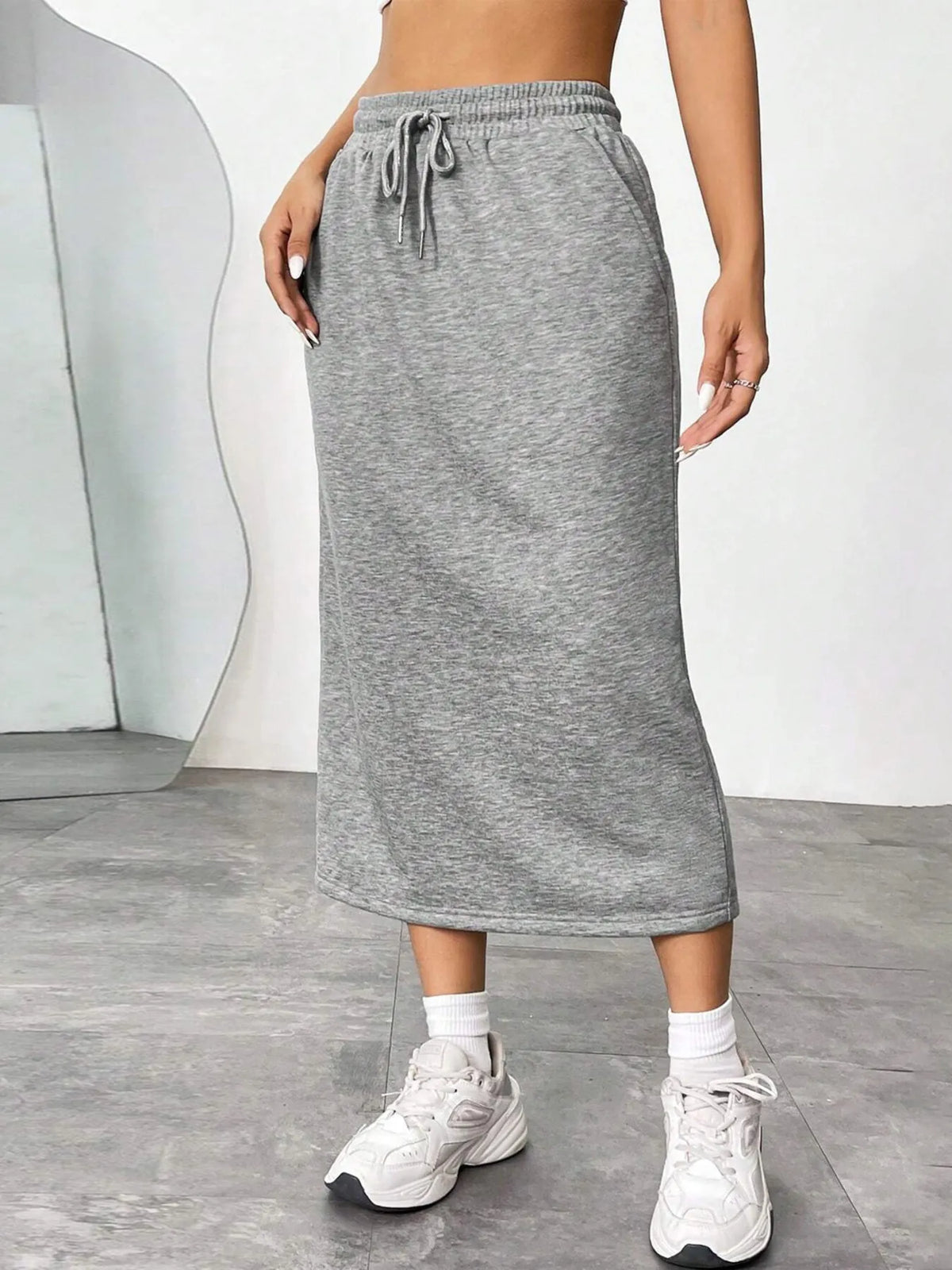 Slit Drawstring Midi Skirt