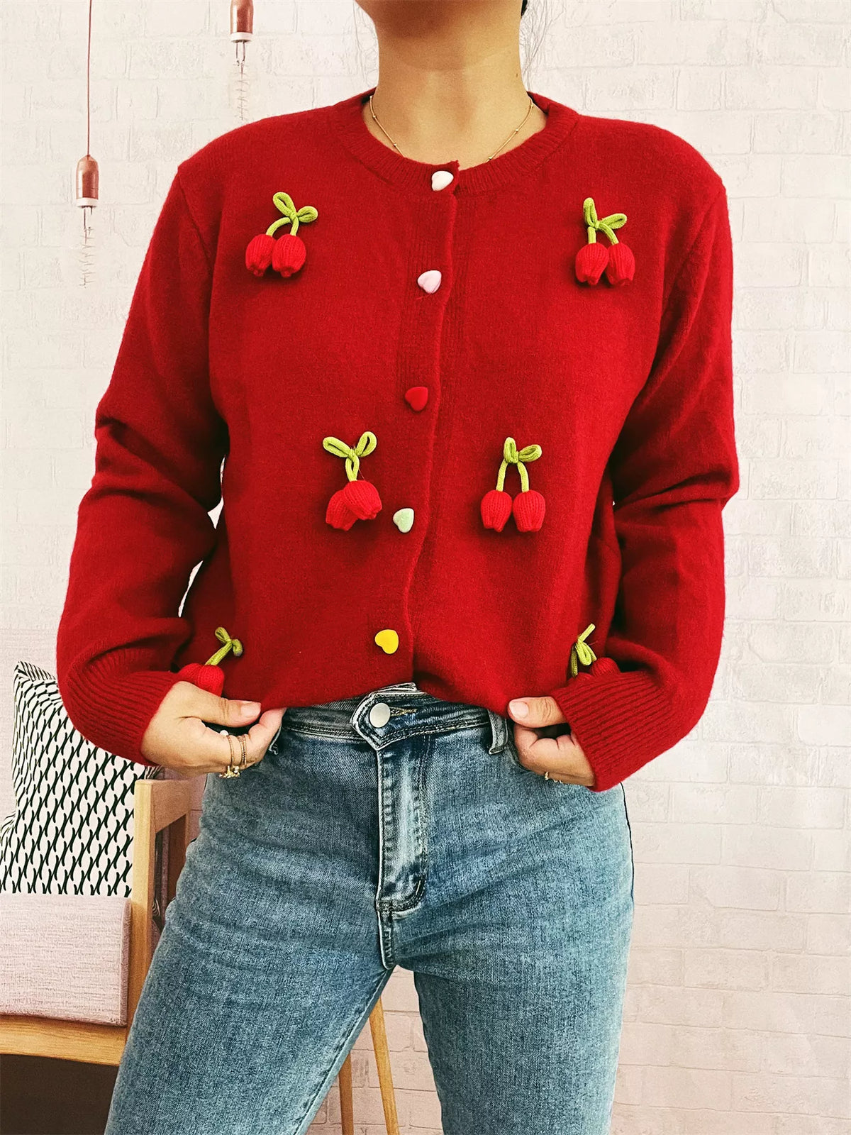 Flower Button Up Long Sleeve Cardigan