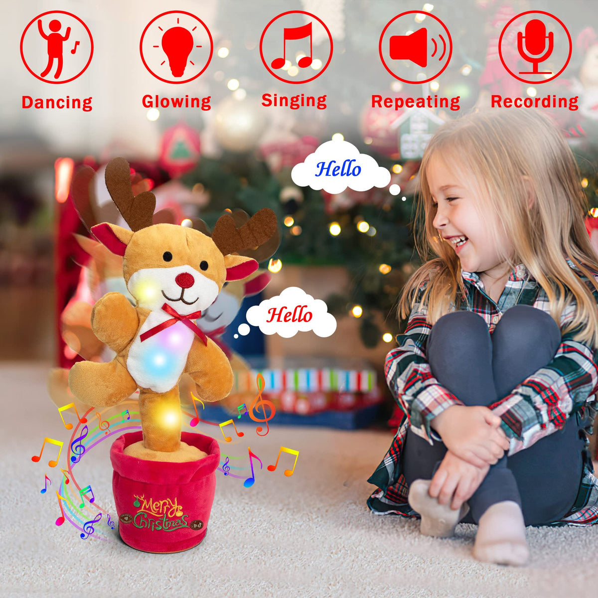 Dancing Christmas Toys Funny Tree Repeat Talking Electronic Plush Toys Can Sing Record Lighten Early Education Funny Gift Christmas