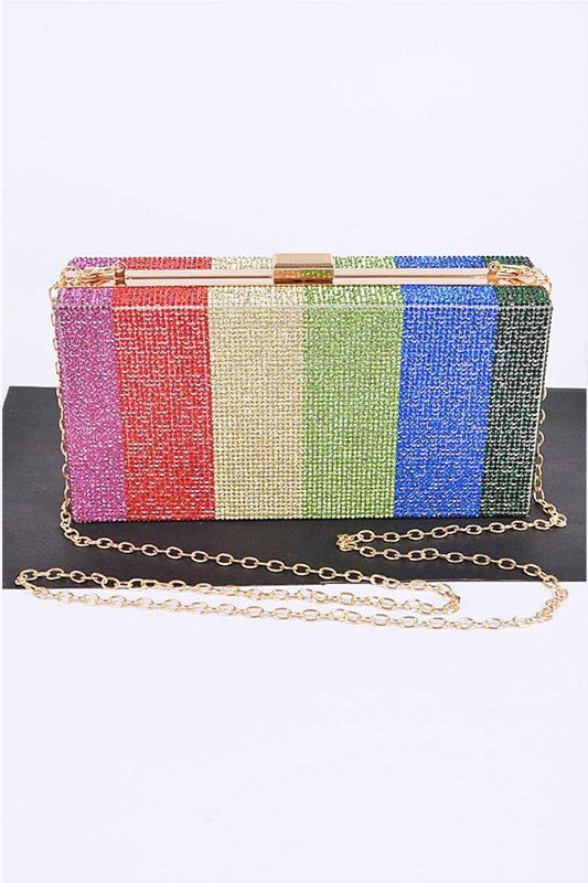Rainbow Rhinestone Pave Box Clutch