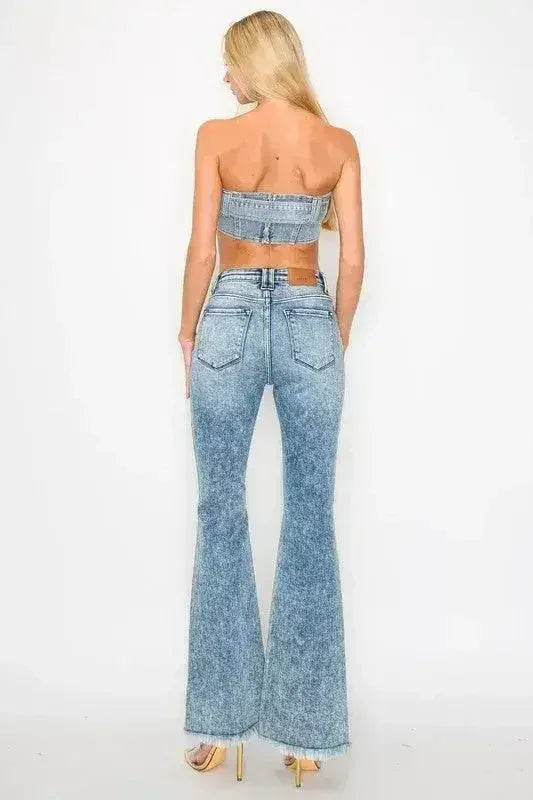 HIGH RISE SUPER STRETCH FLARE W/SEAMED FRONT JEANS