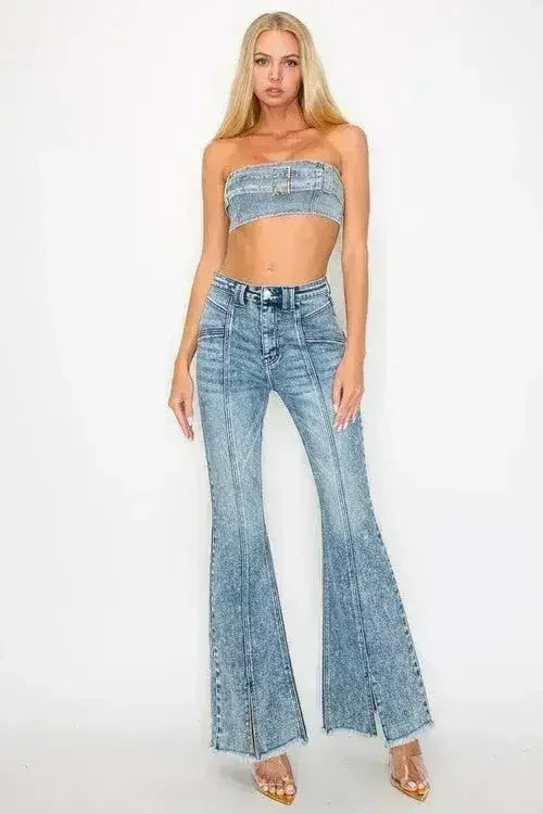 HIGH RISE SUPER STRETCH FLARE W/SEAMED FRONT JEANS