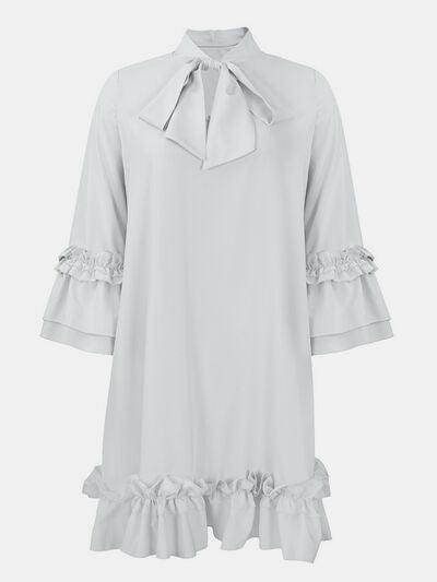 Frill Tie Neck Three-Quarter Sleeve Dress for Women