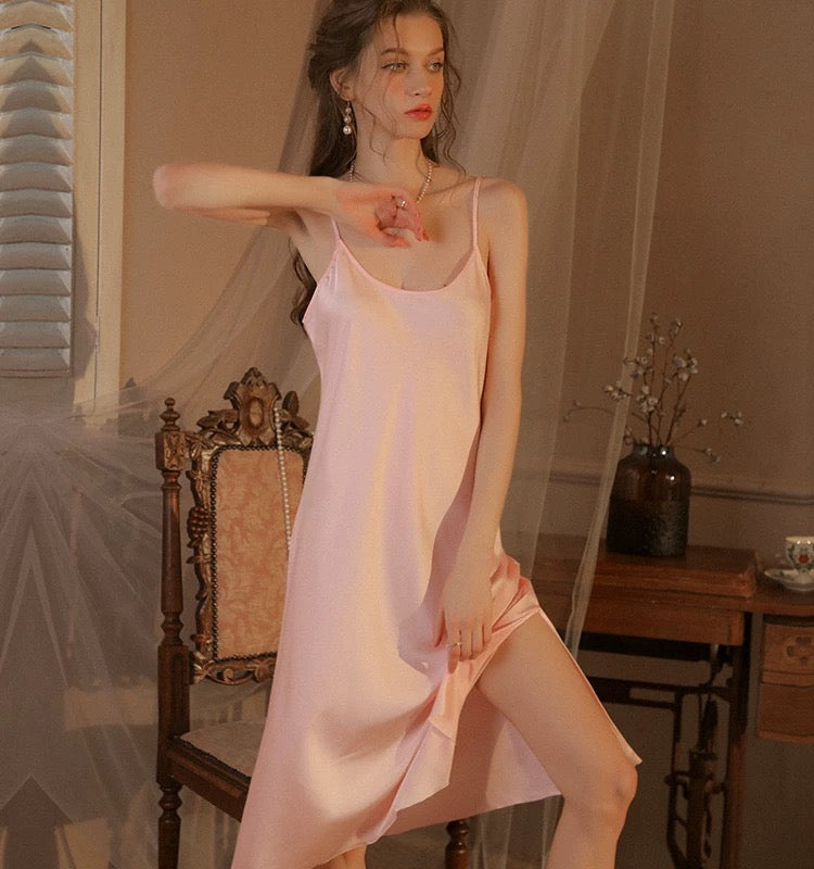 Silky Elegant Night Dress Slips Multicolors - Knee Lengh