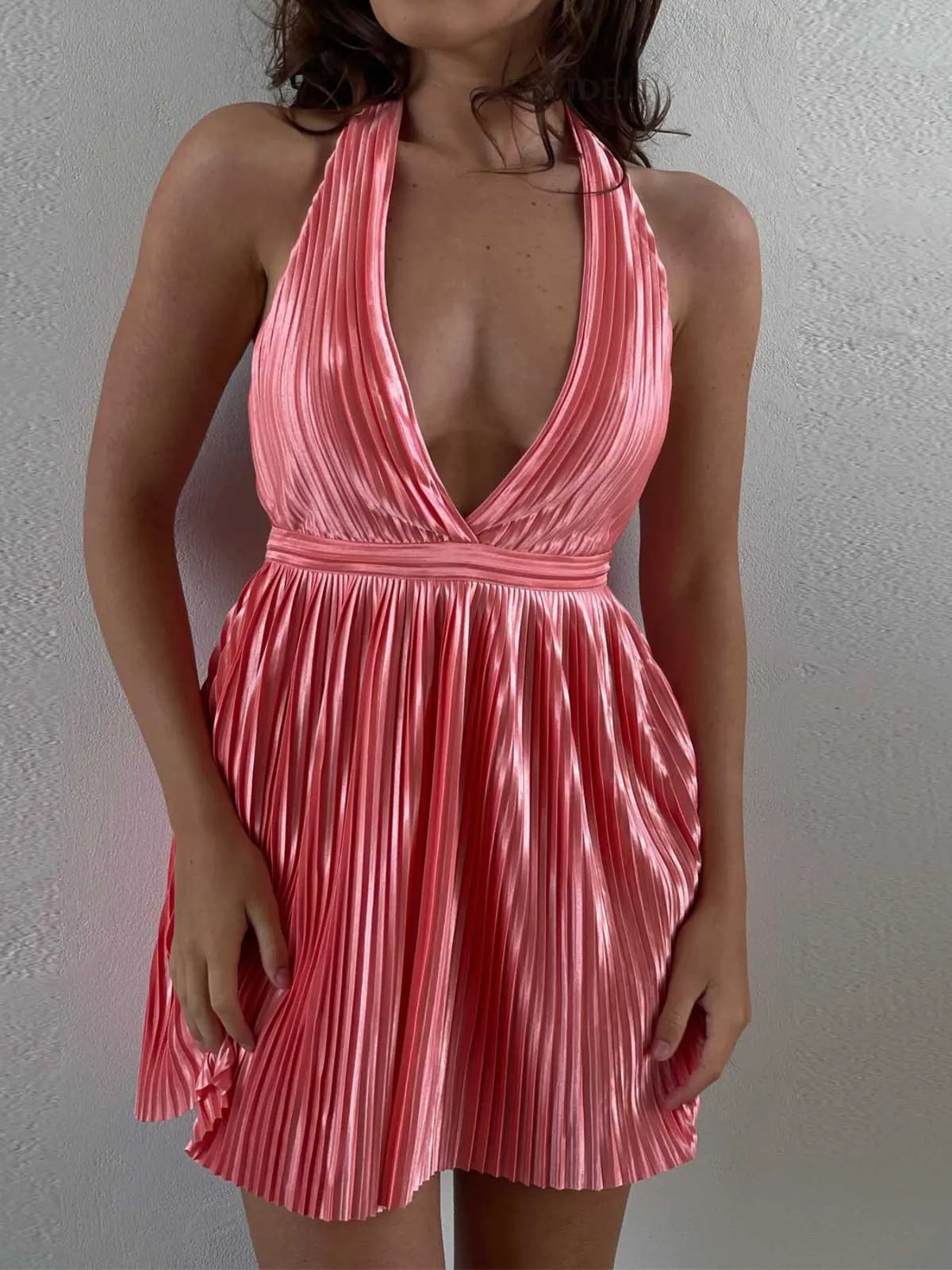 Pleated Halter Neck Mini Dress Very Fancy