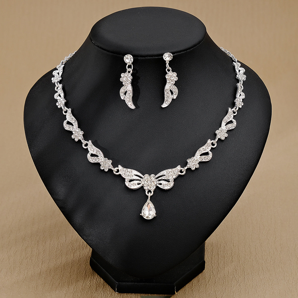 Rhinestone Pearl Earrings And Necklace Set Women