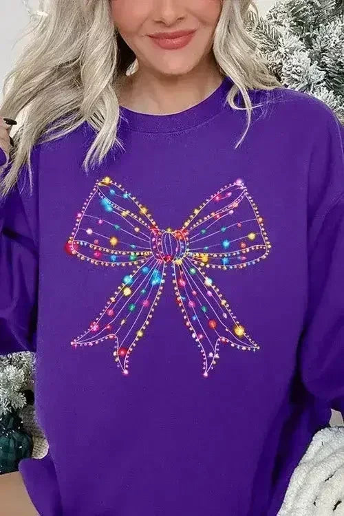 Christmas Lights Bow Graphic Fleece Sweatshirts