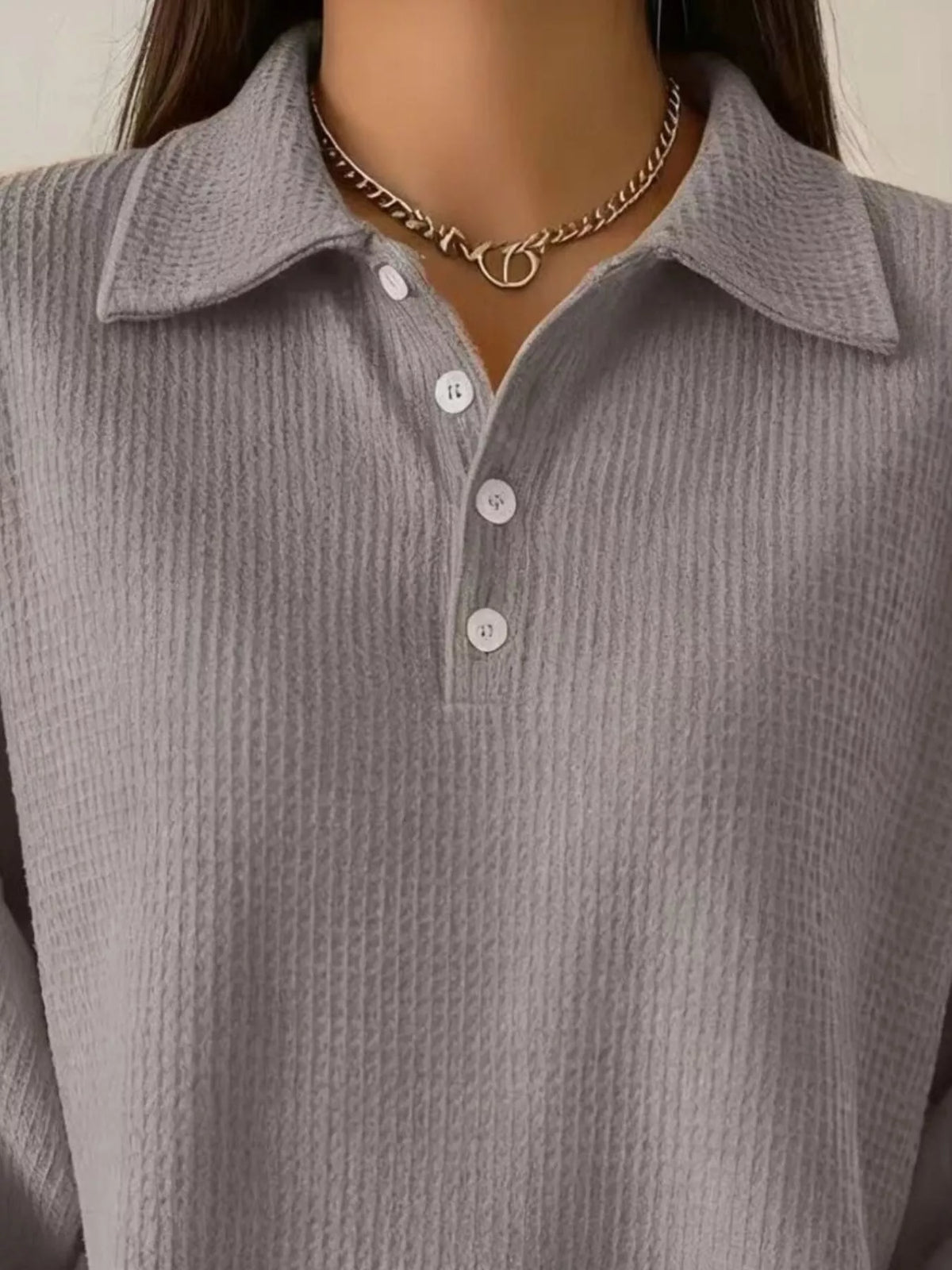 Full Size Waffle Knit Button Detail Sweatshirt Plus Size
