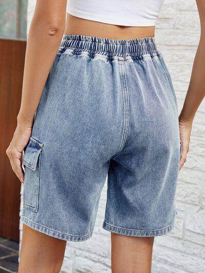 Drawstring Denim Shorts with Pockets for Women Fashion