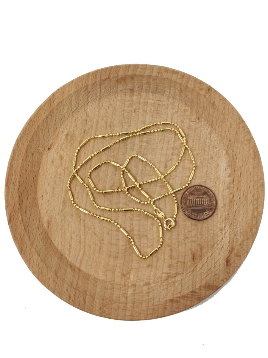 23.5 inches Ready To Use 24K Gold Plated Bead Necklace Chain, Dainty 1.5mm Bead Necklace w/ Spring Ring | CN-396 Clearance Pricing