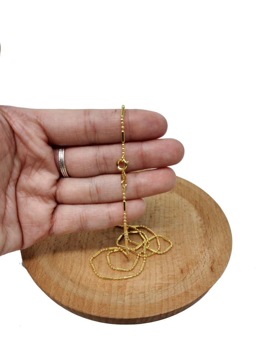 23.5 inches Ready To Use 24K Gold Plated Bead Necklace Chain, Dainty 1.5mm Bead Necklace w/ Spring Ring | CN-396 Clearance Pricing