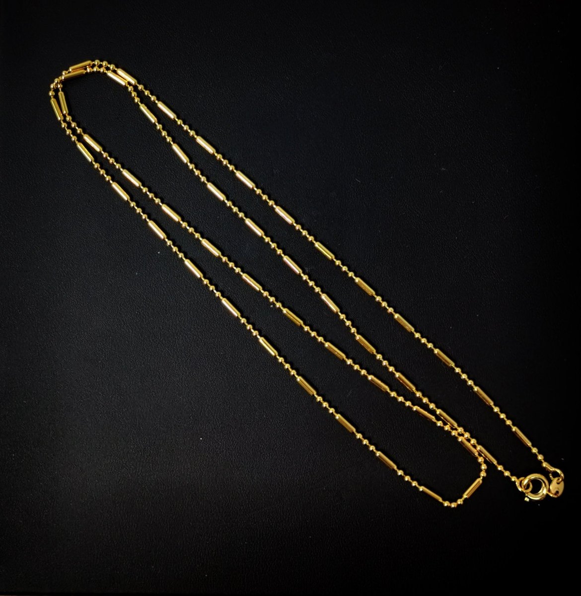 23.5 inches Ready To Use 24K Gold Plated Bead Necklace Chain, Dainty 1.5mm Bead Necklace w/ Spring Ring | CN-396 Clearance Pricing