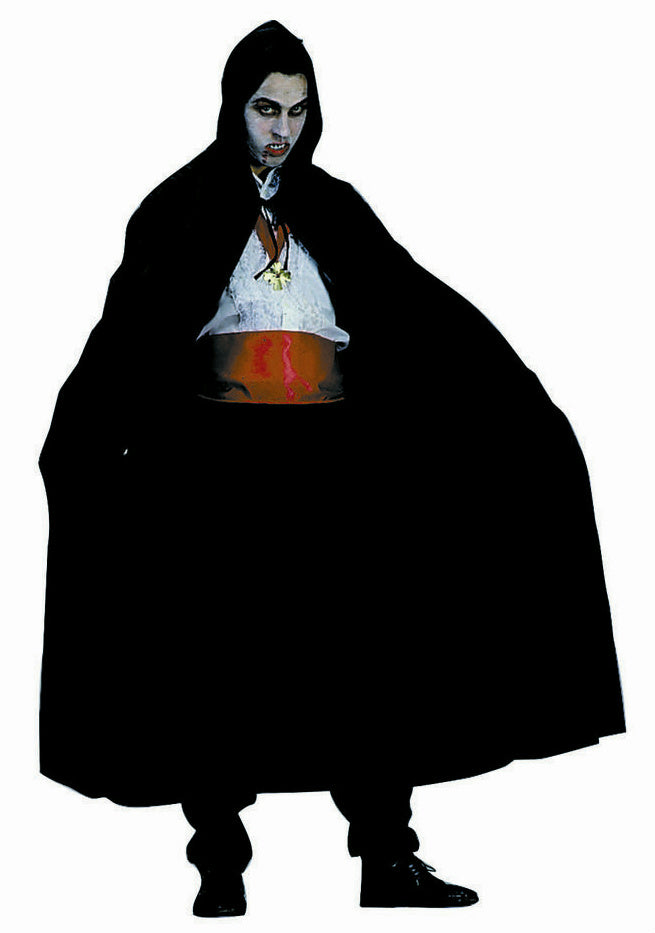 Wizard Vampire Black Nylon Hooded Cape Full Length 56"