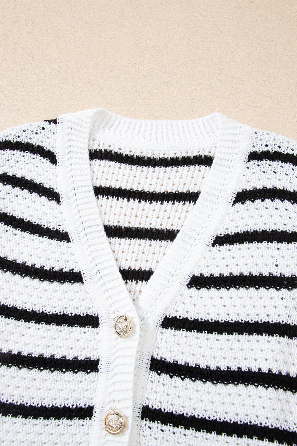 Sky Blue Striped V Neck Button Knit Vest