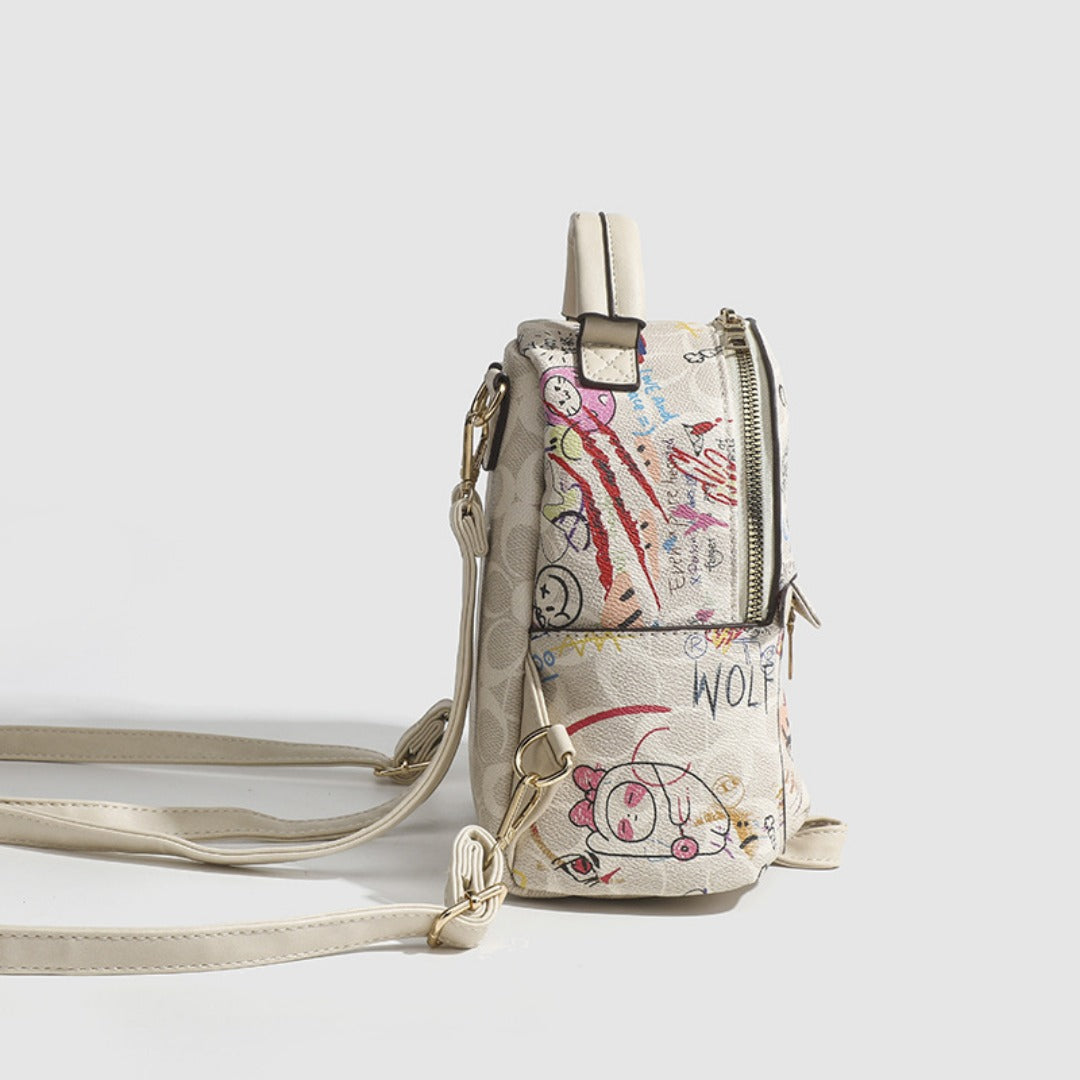 Summer small backpack, graffiti bear backpack, small backpack women, mini fashion casual women&