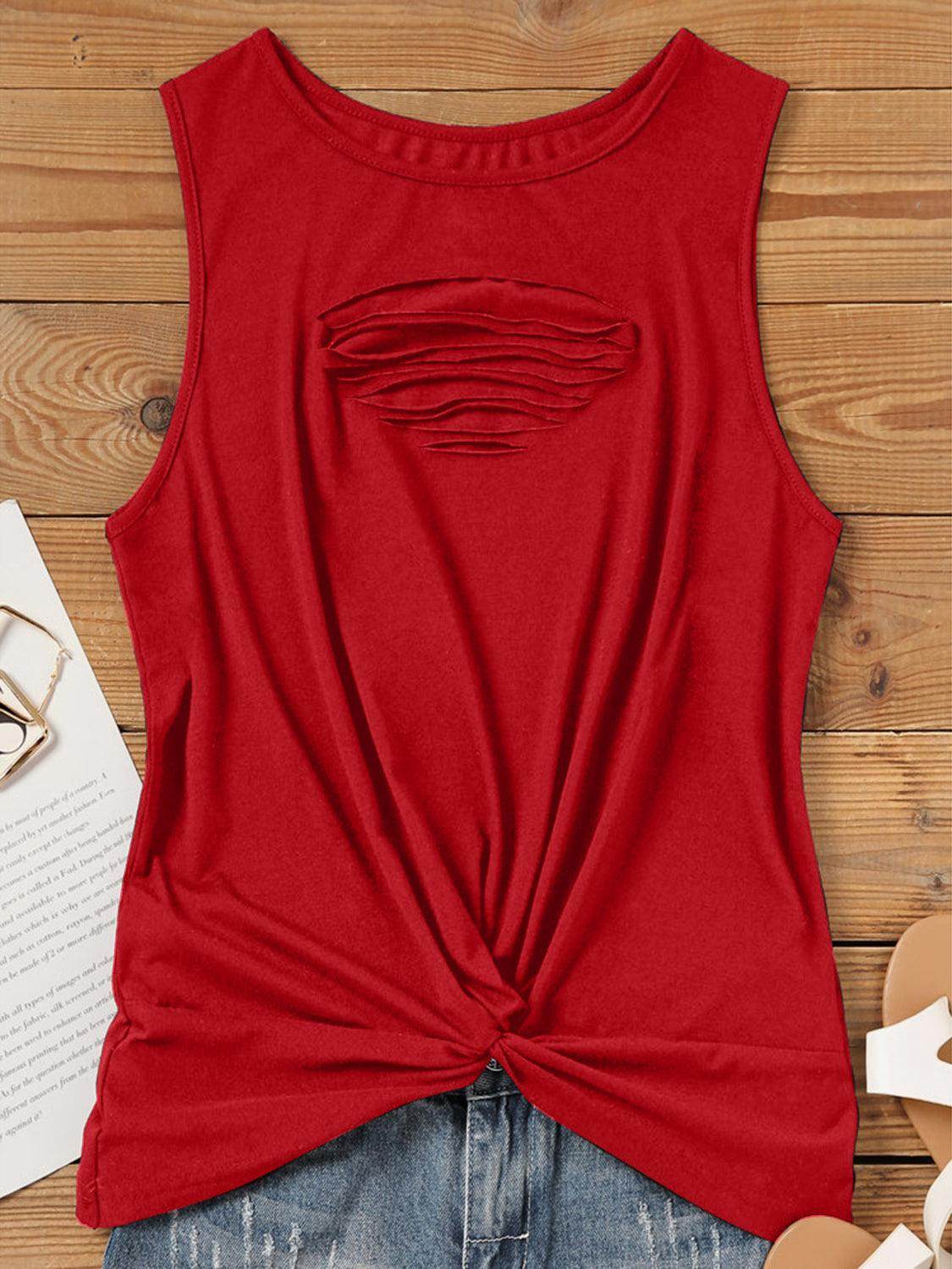 Cutout Twisted Round Neck Tank for Stylish Comfort