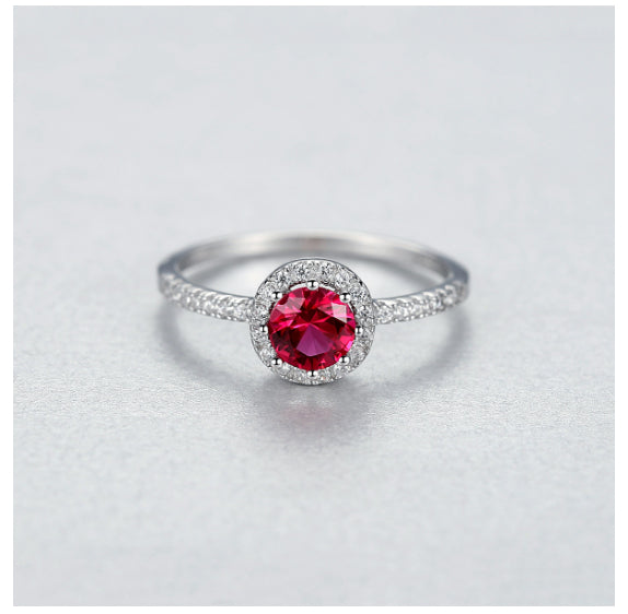 925 Silver Single-Row Diamond Ruby Ring For Women