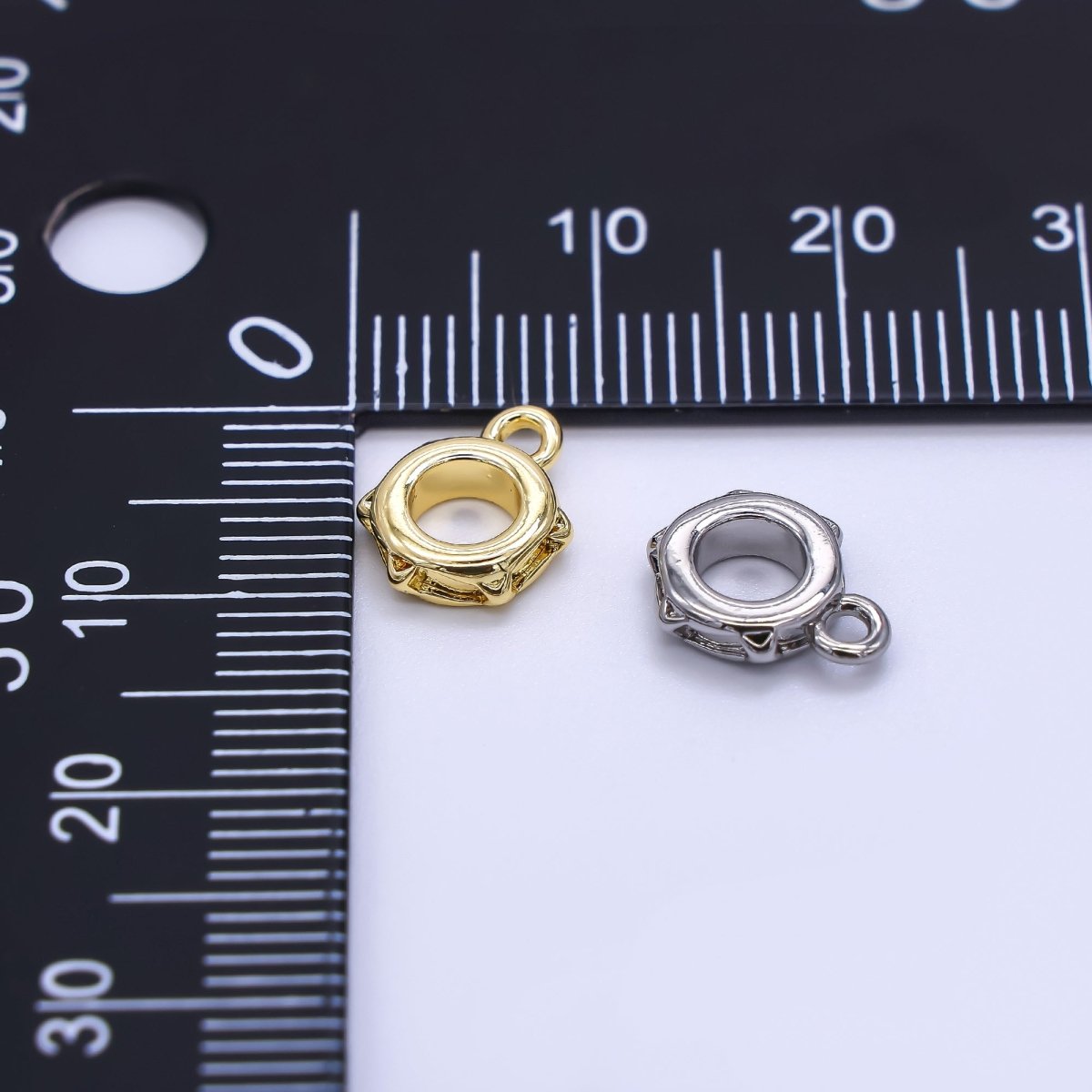 24K Gold Filled 10mm Geometric Edged Drop Rondelle Bail Slide Charm Holder Enhancer in Gold & Silver | Z1297